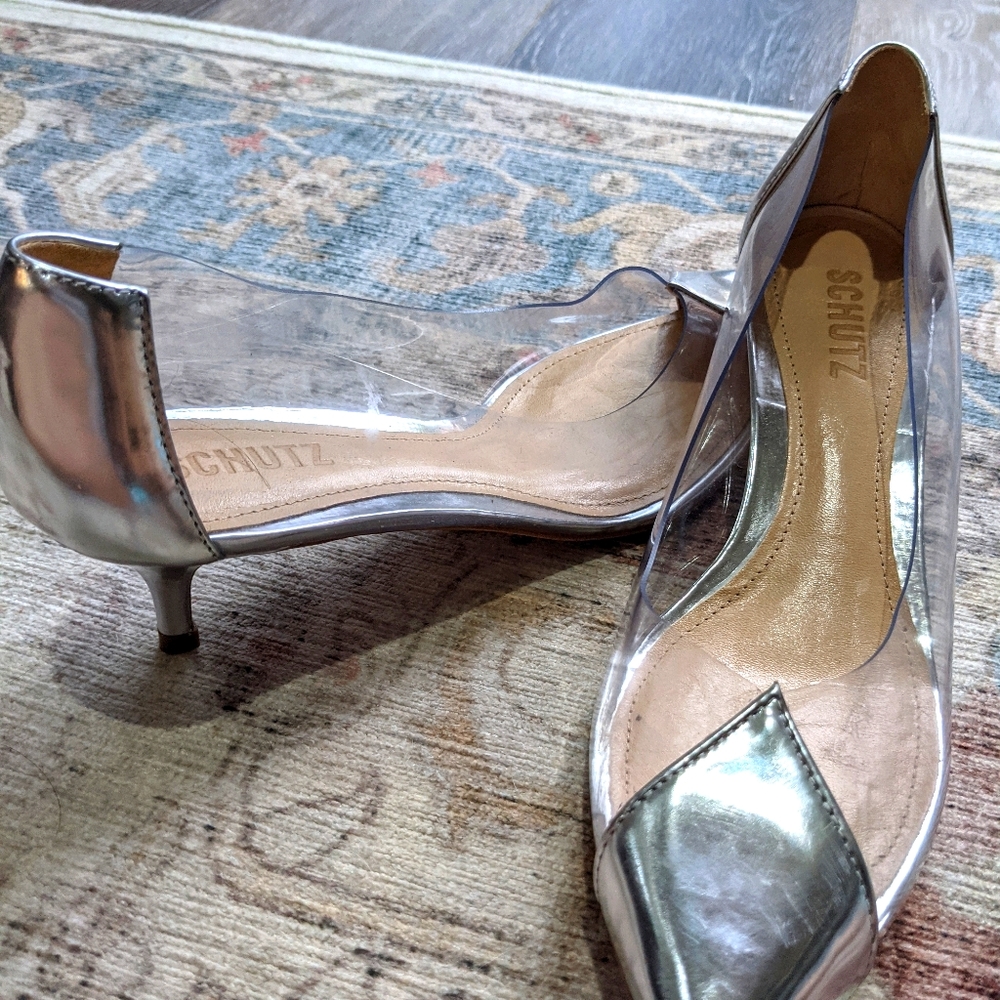 Schutz Clear Kitten Heel Shoes